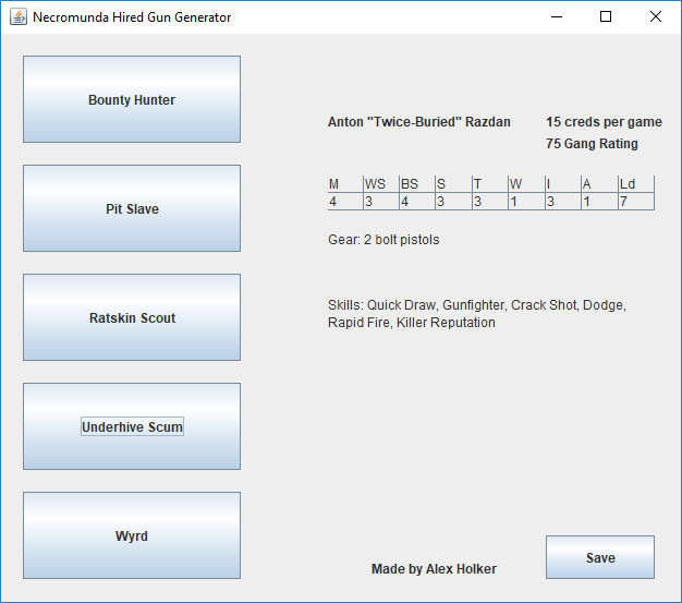 Screenshot from Random Hired Gun Generator